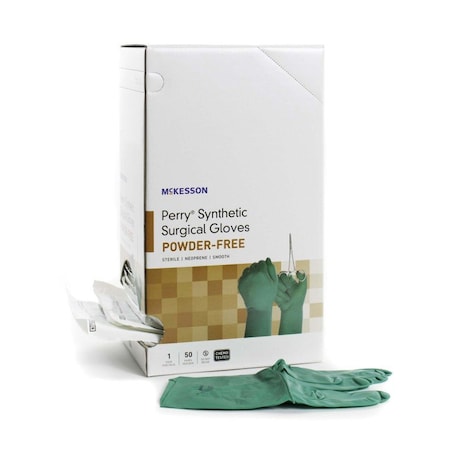 Mckesson Disposable Gloves, 7.9 mil Palm, Polychloroprene, Powder-Free, 7, 1 PR, Green 20-2570N